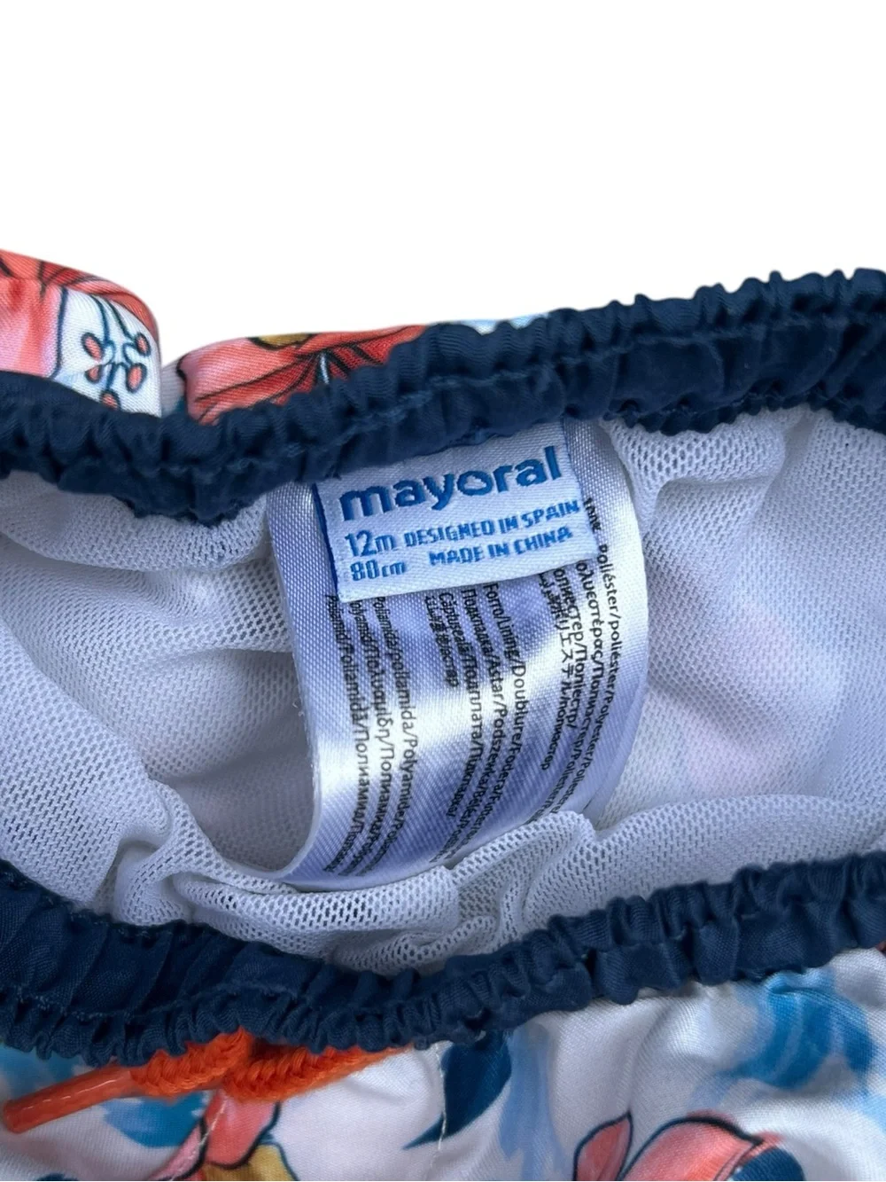 Mayoral Baby‎ Boy Tropical Hibiscus Floral Blue Swim Shorts Sz 12 Mos 80